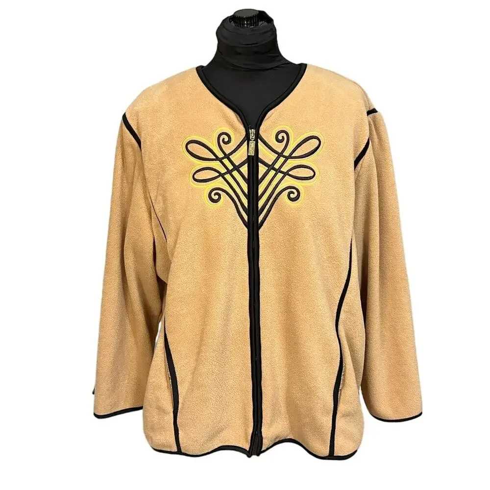 Bob Mackie Wearable Art Embroidered Zip Jacket 2X Southwestern Fleece